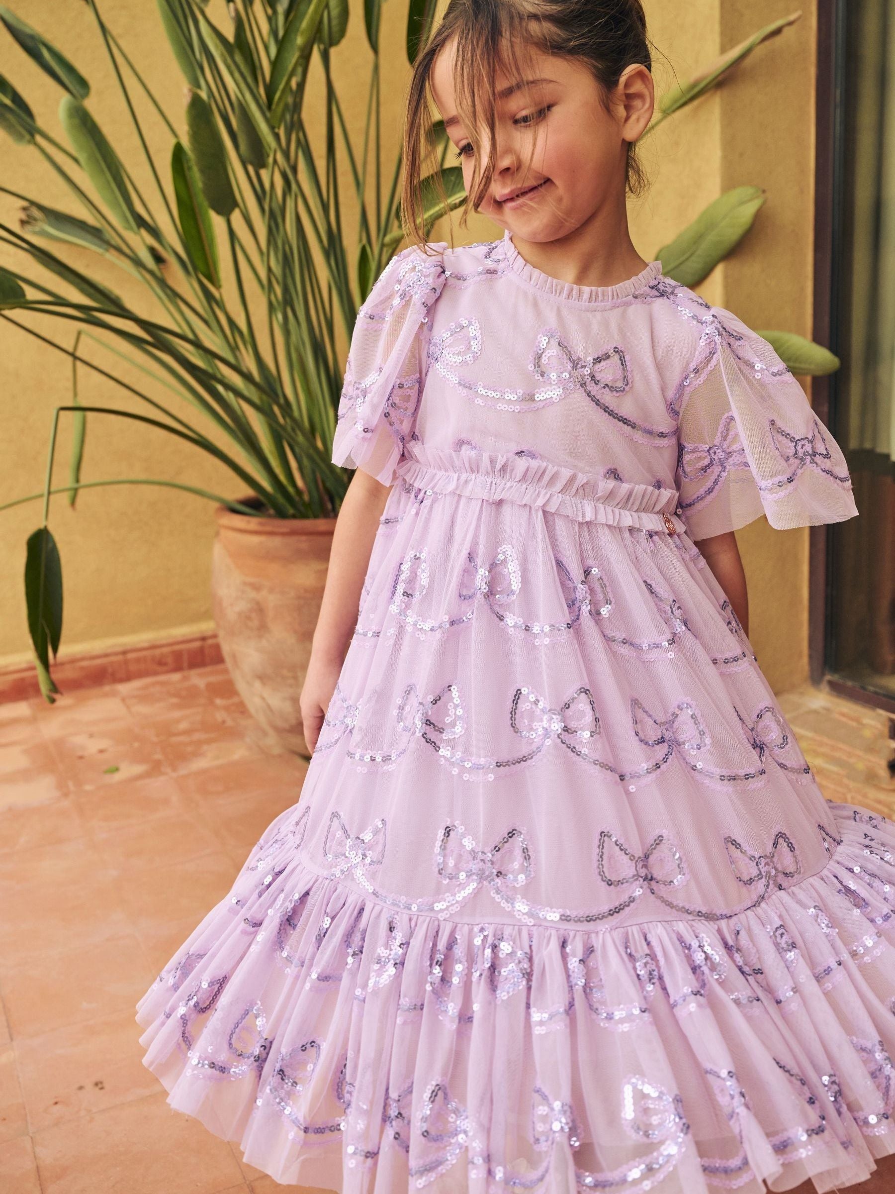 Angel & Rocket Purple Delta Bow Sequin Mesh Dress image 2