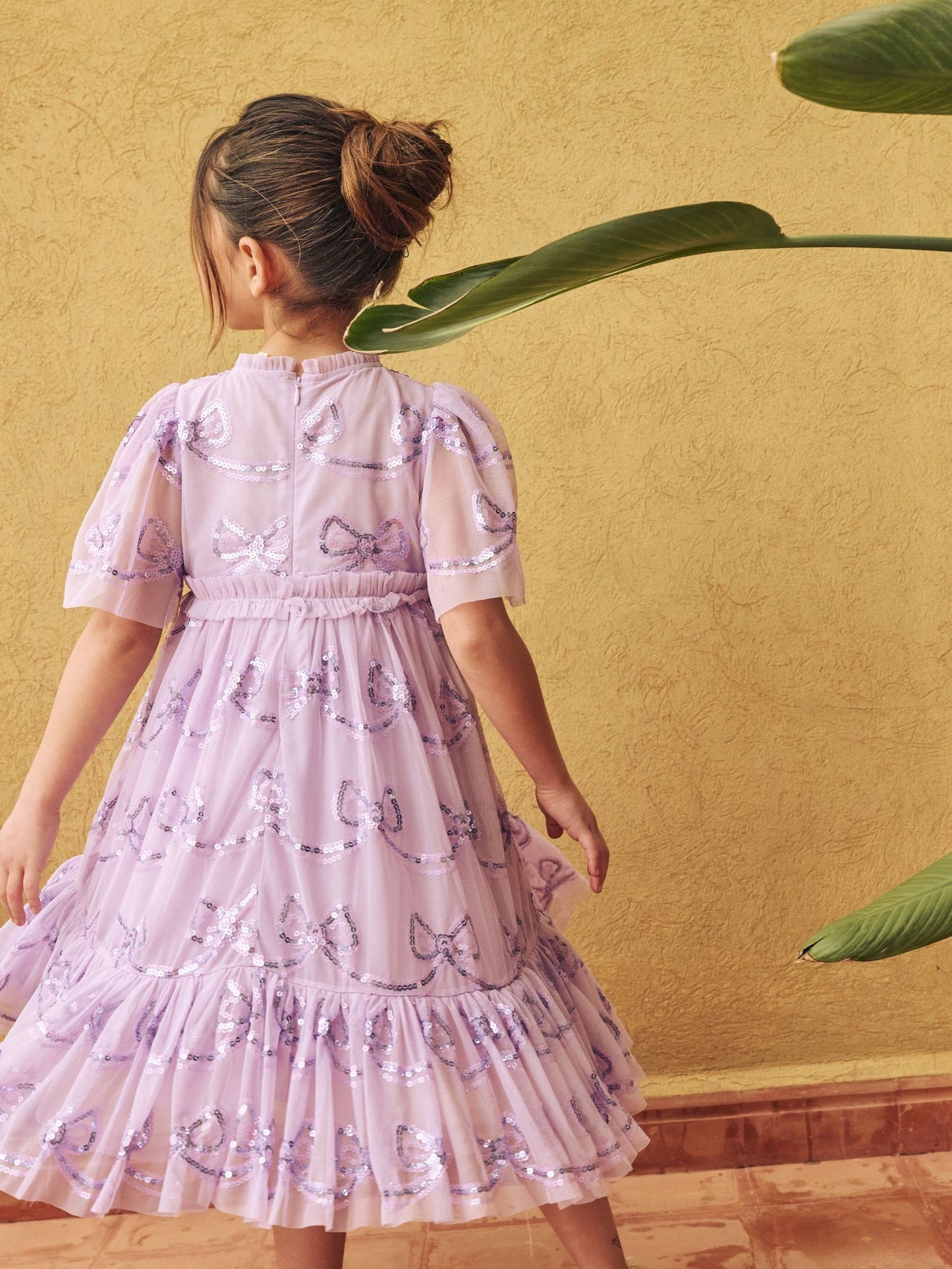 Angel & Rocket Purple Delta Bow Sequin Mesh Dress image 4