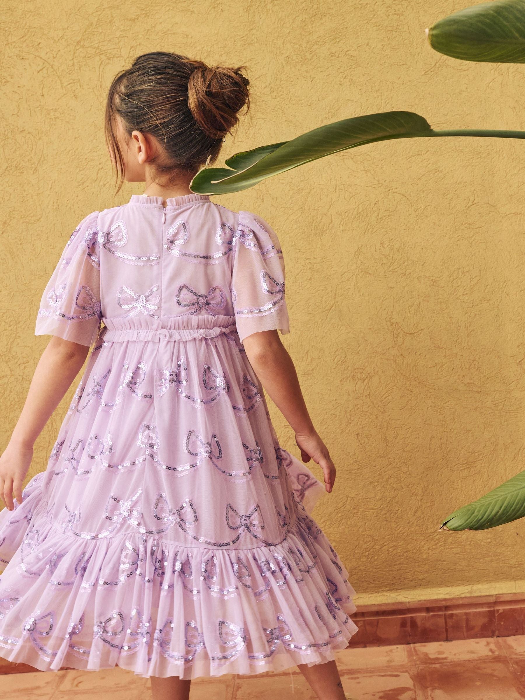 Angel & Rocket Purple Delta Bow Sequin Mesh Dress image 4