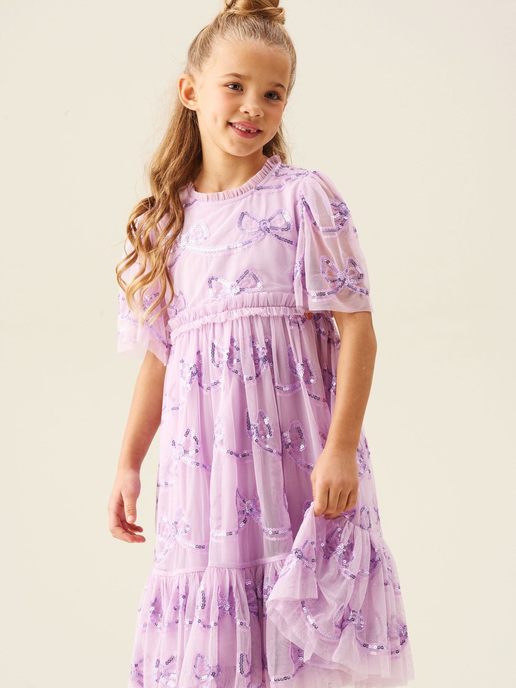 Angel & Rocket Purple Delta Bow Sequin Mesh Dress image 5