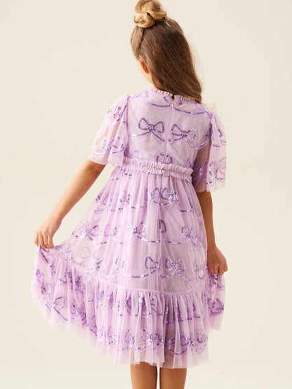 Angel & Rocket Purple Delta Bow Sequin Mesh Dress image 6