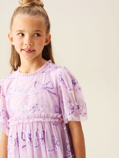 Angel & Rocket Purple Delta Bow Sequin Mesh Dress image 7