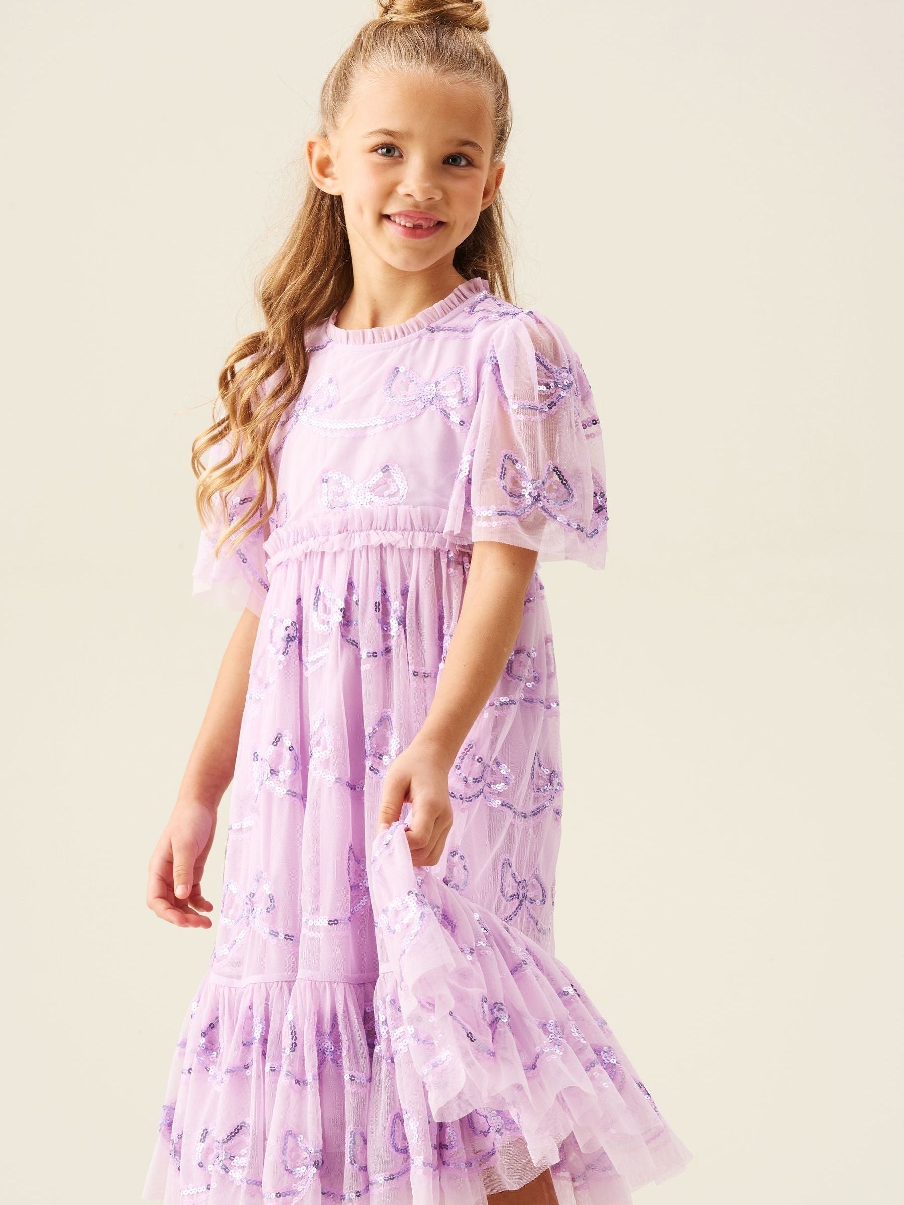Angel & Rocket Purple Delta Bow Sequin Mesh Dress image 8