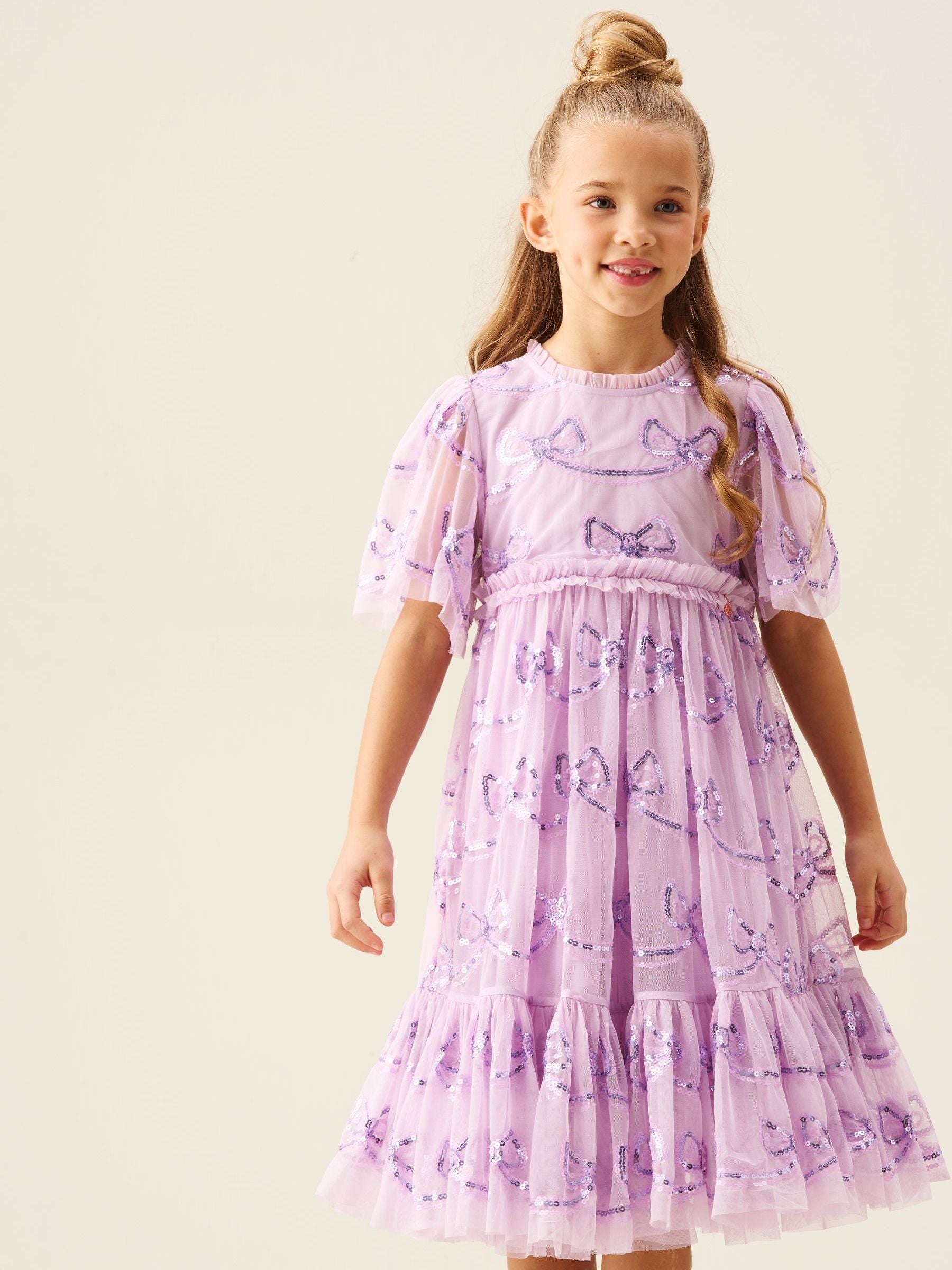Angel & Rocket Purple Delta Bow Sequin Mesh Dress image 9