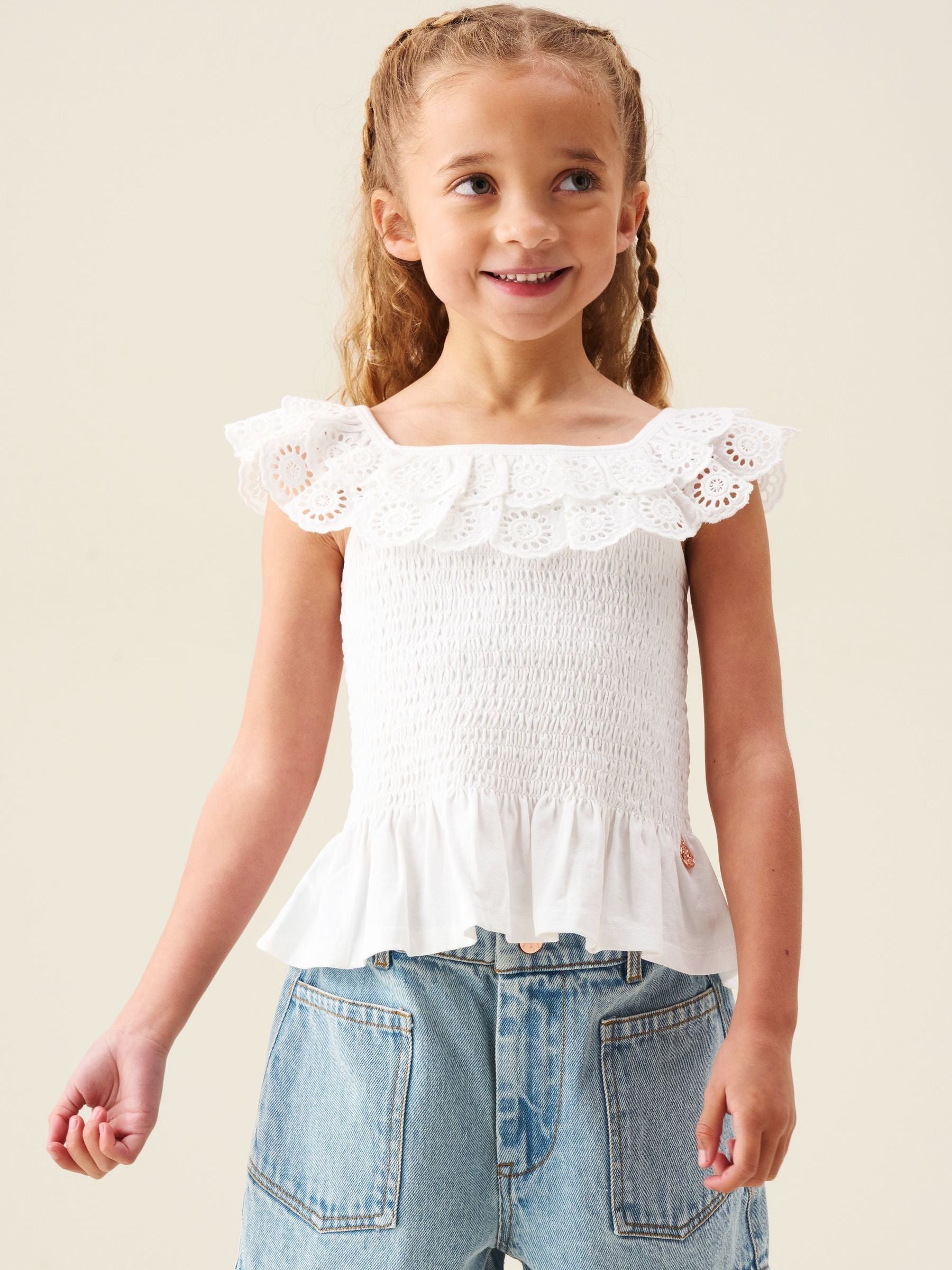 Dsiney Kidz - Angel & Rocket White Charlie Broderie Frill Shirred Vest Top image 3