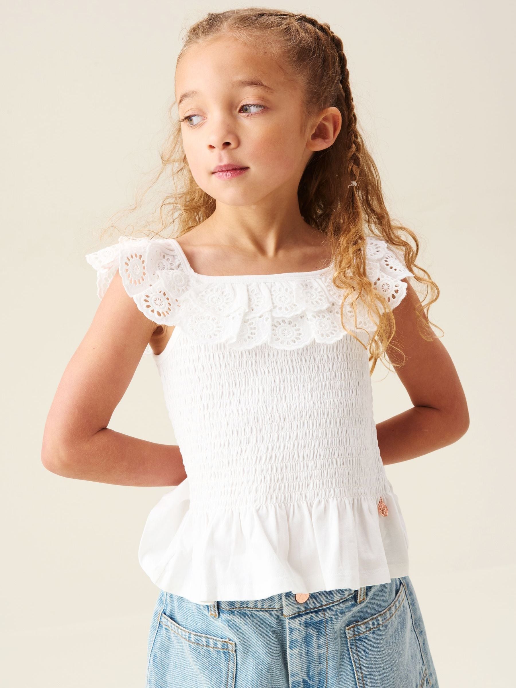 Dsiney Kidz - Angel & Rocket White Charlie Broderie Frill Shirred Vest Top image 4