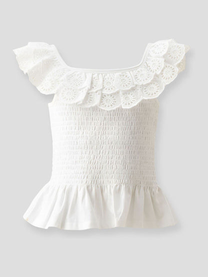Dsiney Kidz - Angel & Rocket White Charlie Broderie Frill Shirred Vest Top image 6