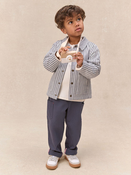 The White Company White Cotton Blend Stripe Shirt, Top & Joggers Set image 1