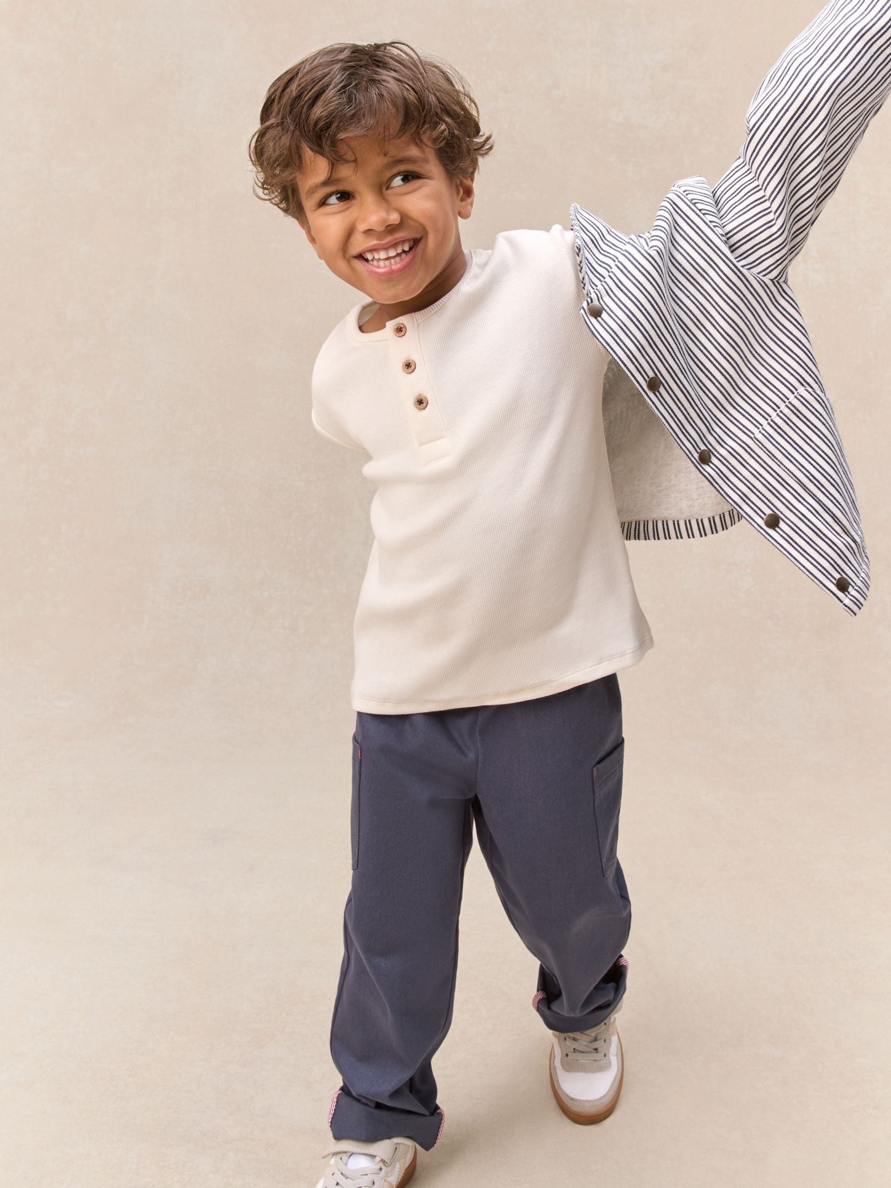 The White Company White Cotton Blend Stripe Shirt, Top & Joggers Set image 3