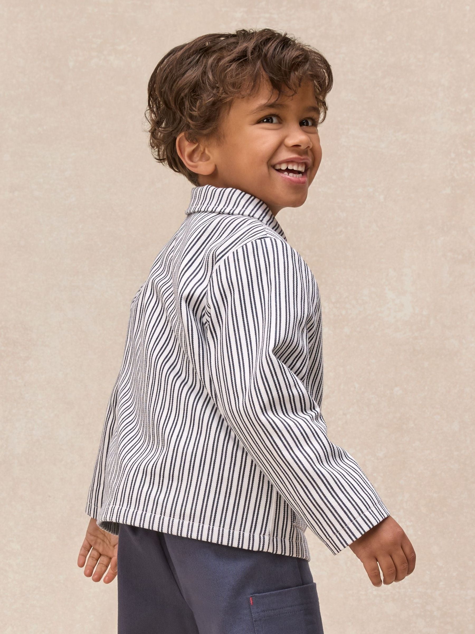 The White Company White Cotton Blend Stripe Shirt, Top & Joggers Set image 4