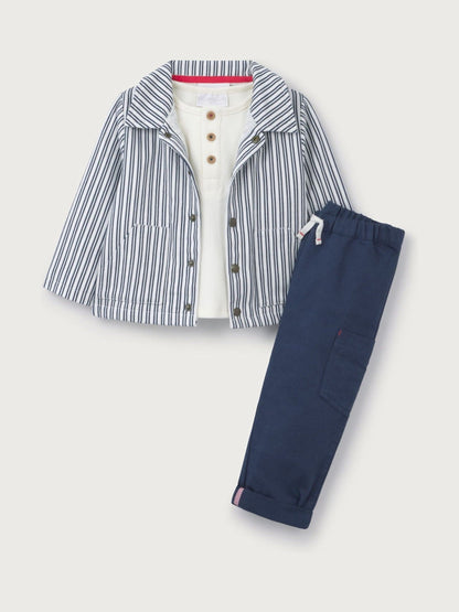 The White Company White Cotton Blend Stripe Shirt, Top & Joggers Set image 5