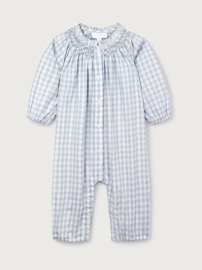 The White Company Blue Cotton Poplin Mini Gingham Handsmocked Romper image 5