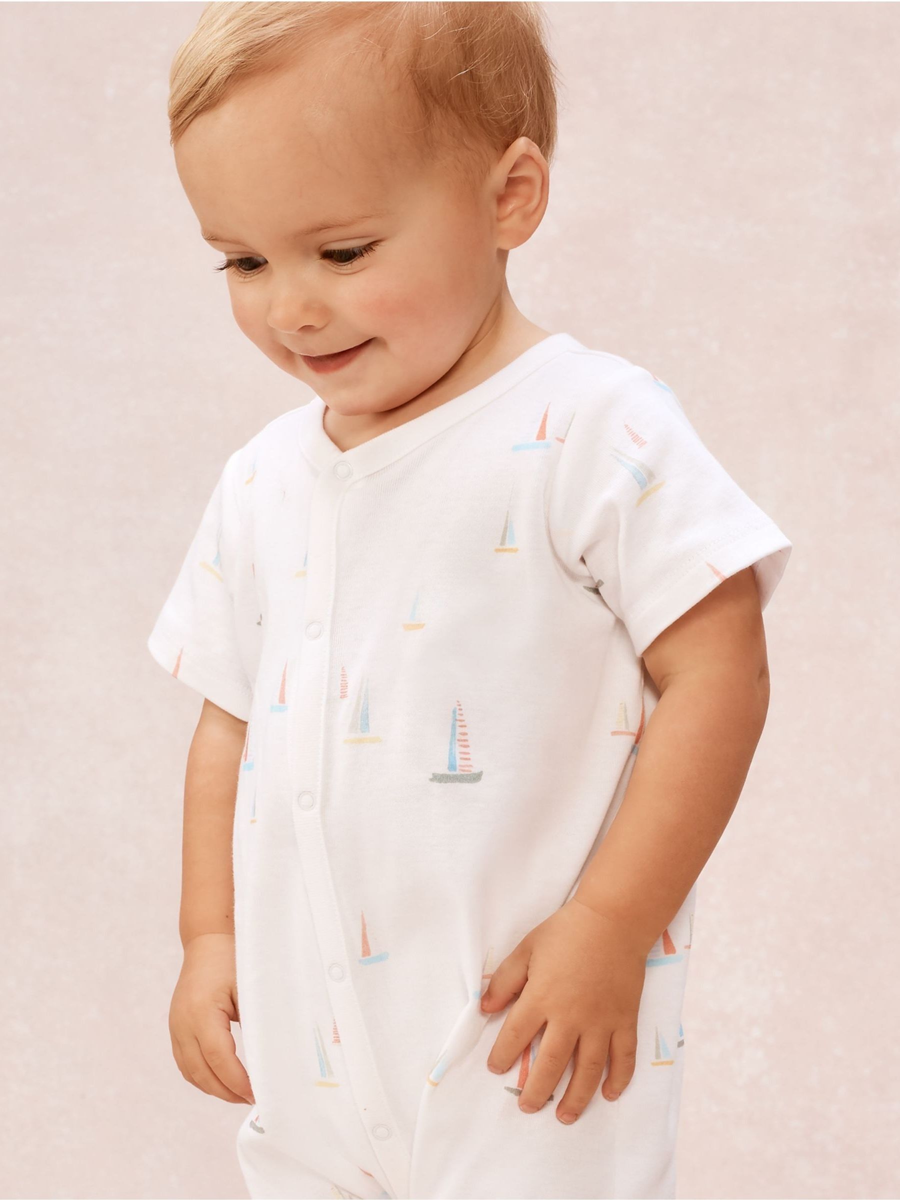 The White Company White Cotton Watercolour Boat Print Shorts image 3