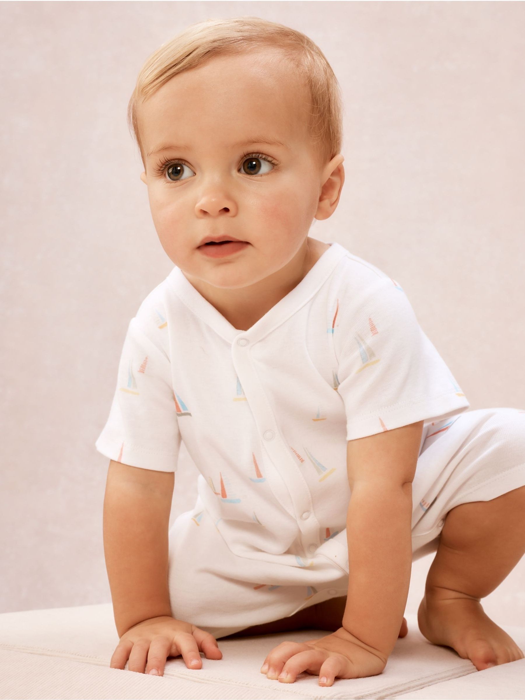 The White Company White Cotton Watercolour Boat Print Shorts image 4
