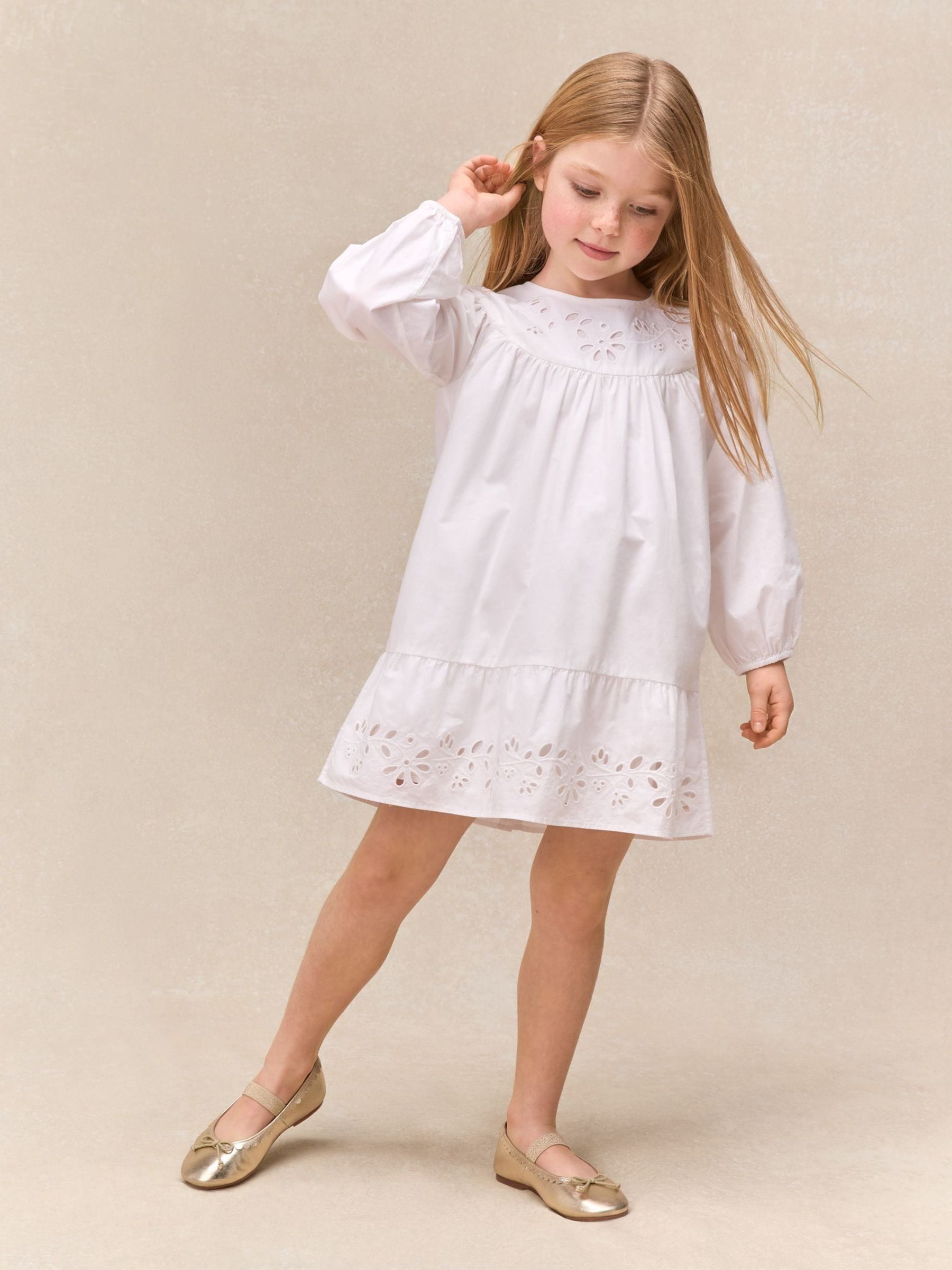 The White Company White Cotton Embroidered Boho Dress image 1