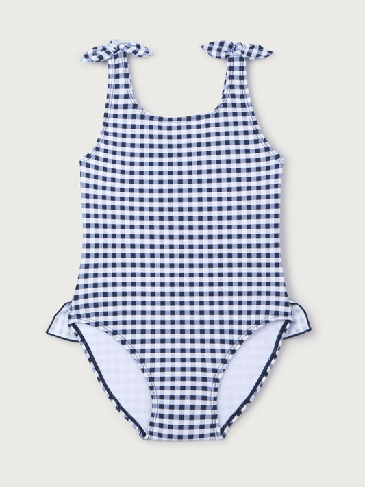 The White Company Blue Gingham Knotted Swimsuit image 1