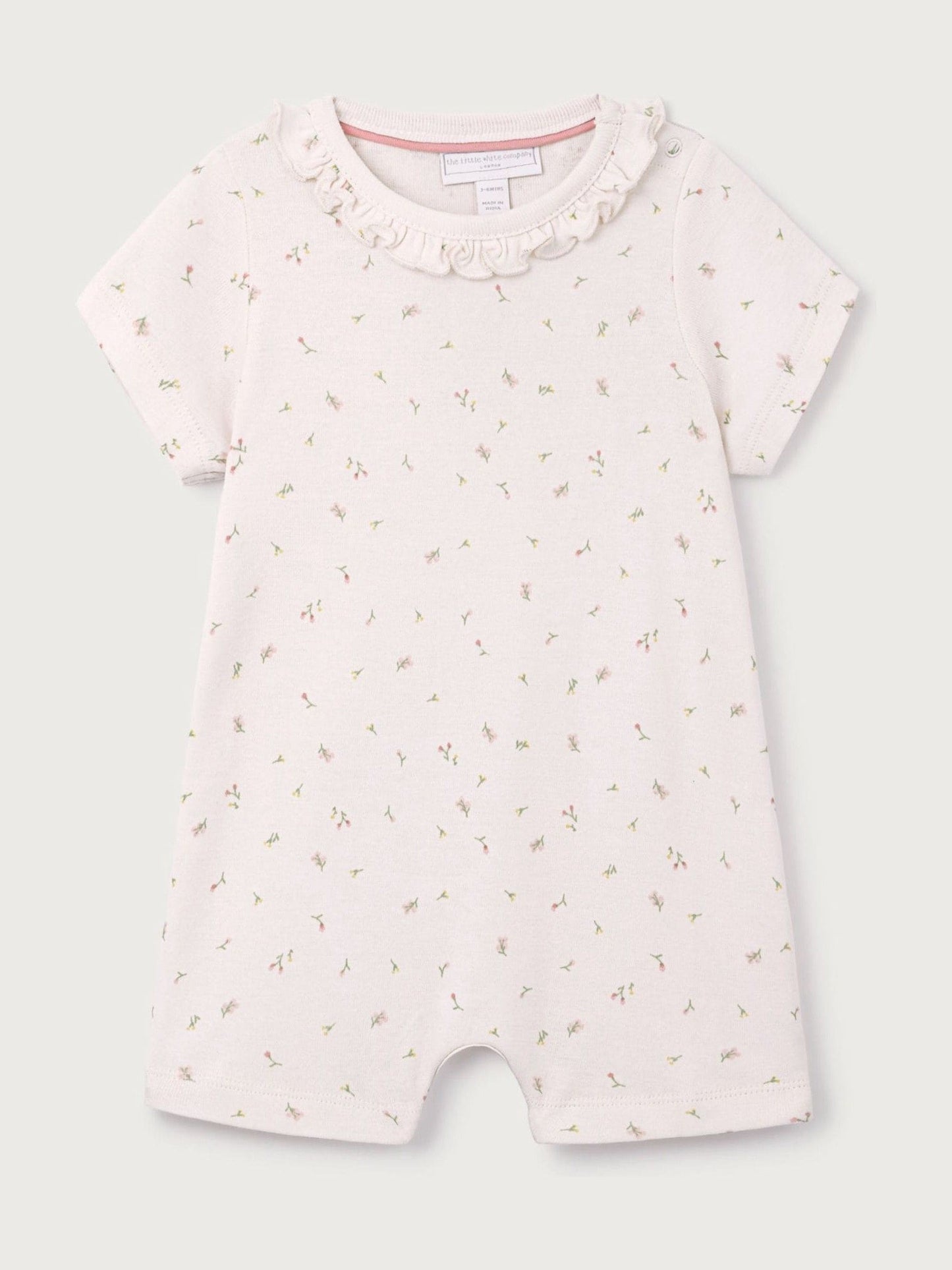 The White Company Pink Cotton Maya Floral Frill Rompersuit image 1