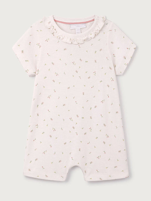 The White Company Pink Cotton Maya Floral Frill Rompersuit image 1