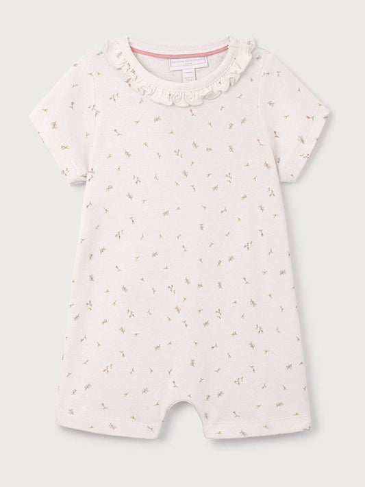 The White Company Pink Cotton Maya Floral Frill Rompersuit image 1