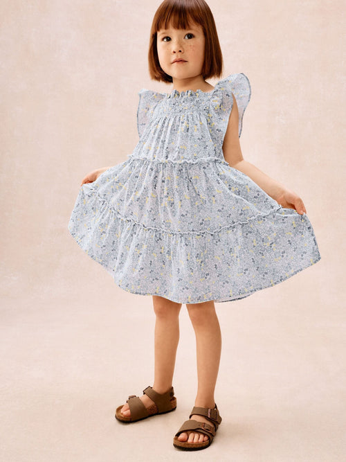 Dsiney Kidz - The White Company Blue Cotton Petunia Floral Tiered Dress image 1