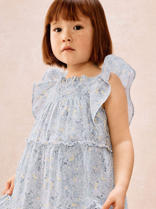 Dsiney Kidz - The White Company Blue Cotton Petunia Floral Tiered Dress image 2