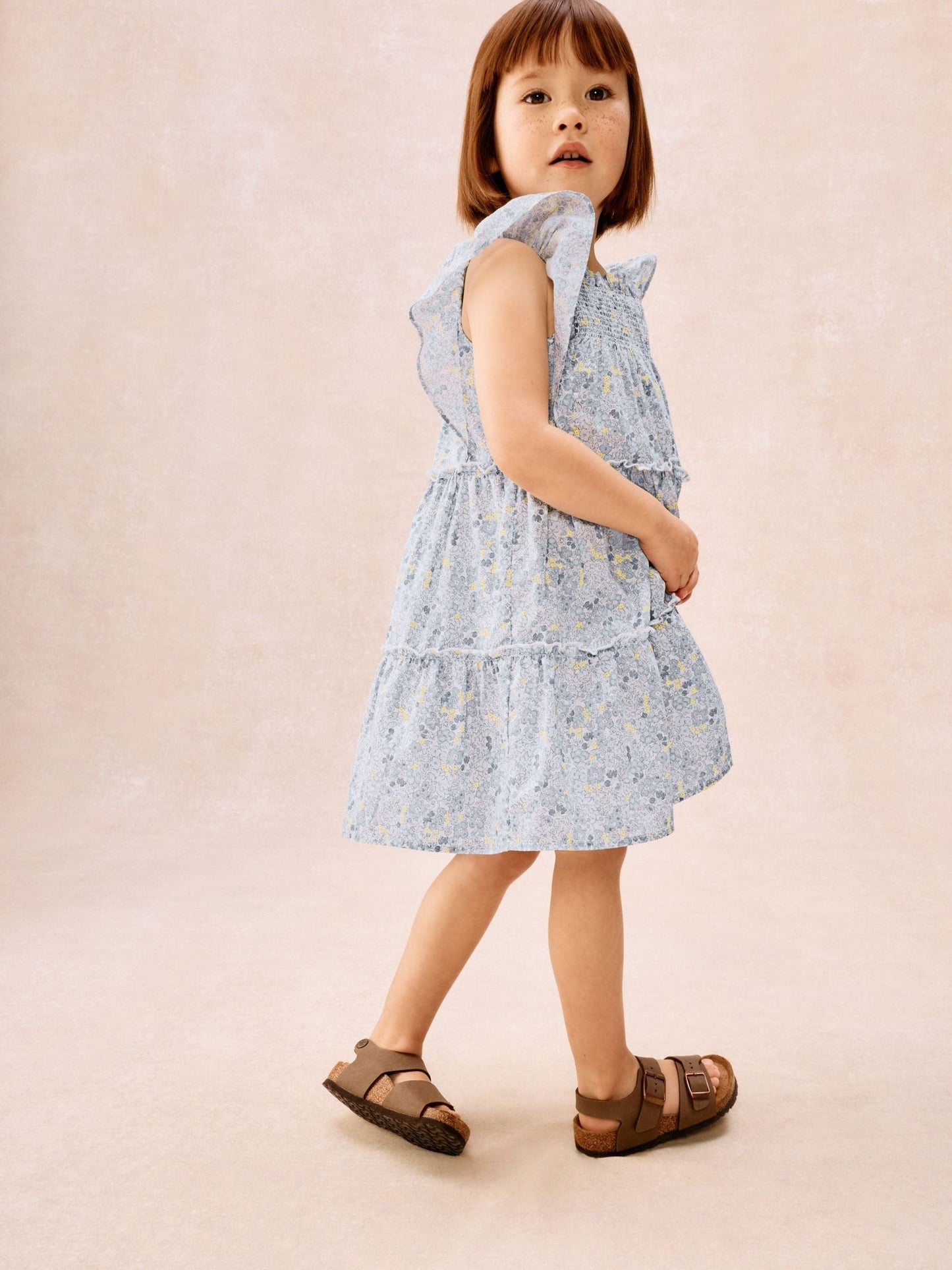 Dsiney Kidz - The White Company Blue Cotton Petunia Floral Tiered Dress image 3