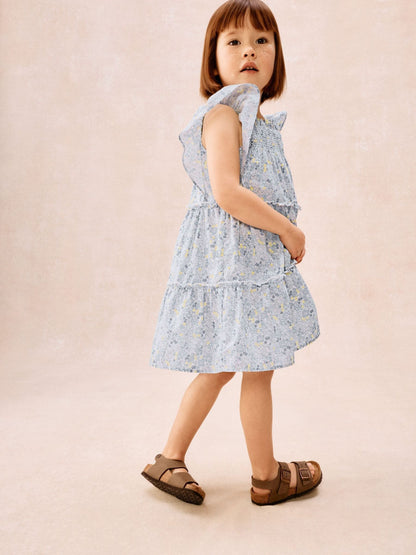 Dsiney Kidz - The White Company Blue Cotton Petunia Floral Tiered Dress image 3