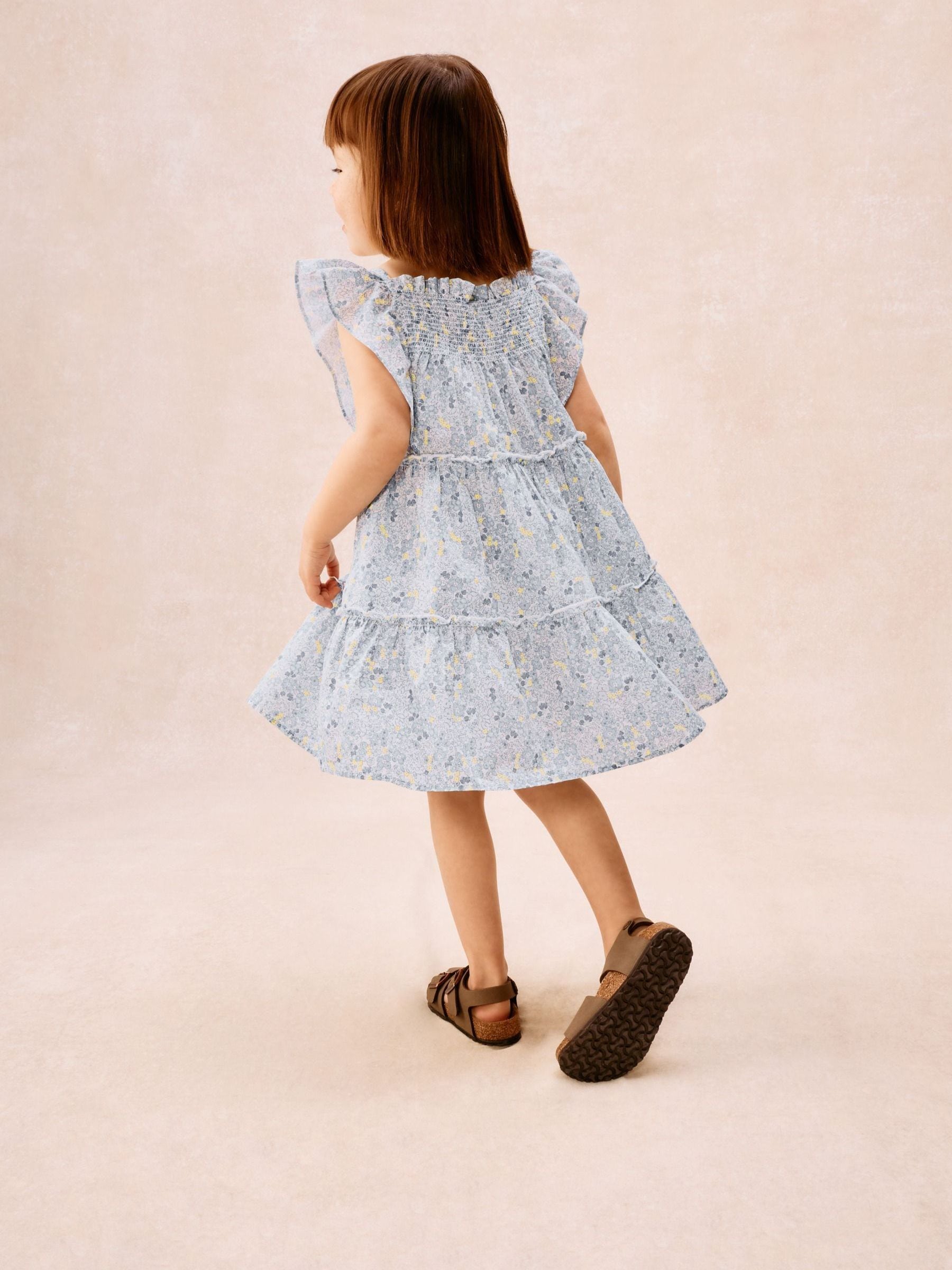 Dsiney Kidz - The White Company Blue Cotton Petunia Floral Tiered Dress image 4