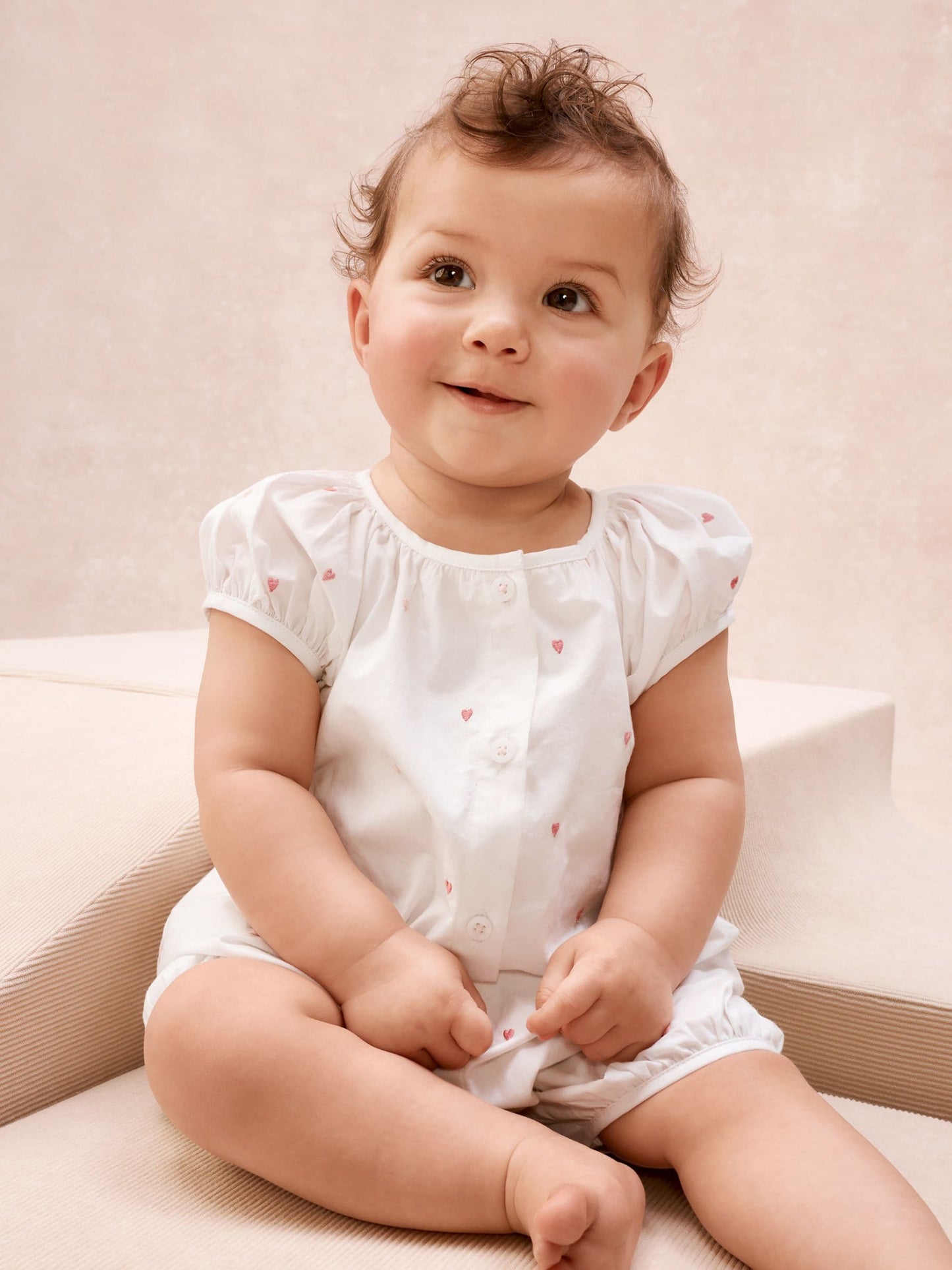 The White Company White Cotton Heart Embroidered Rompersuit image 1