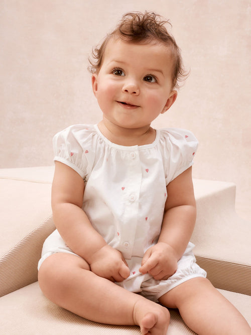 The White Company White Cotton Heart Embroidered Rompersuit image 1