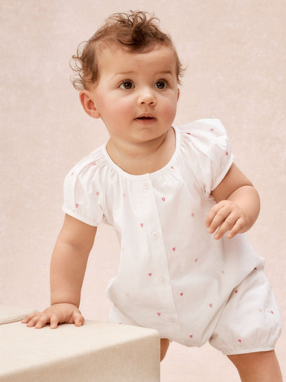 The White Company White Cotton Heart Embroidered Rompersuit image 2