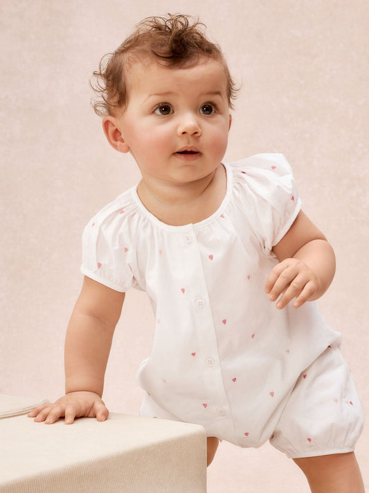 The White Company White Cotton Heart Embroidered Rompersuit image 2