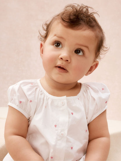 The White Company White Cotton Heart Embroidered Rompersuit image 4