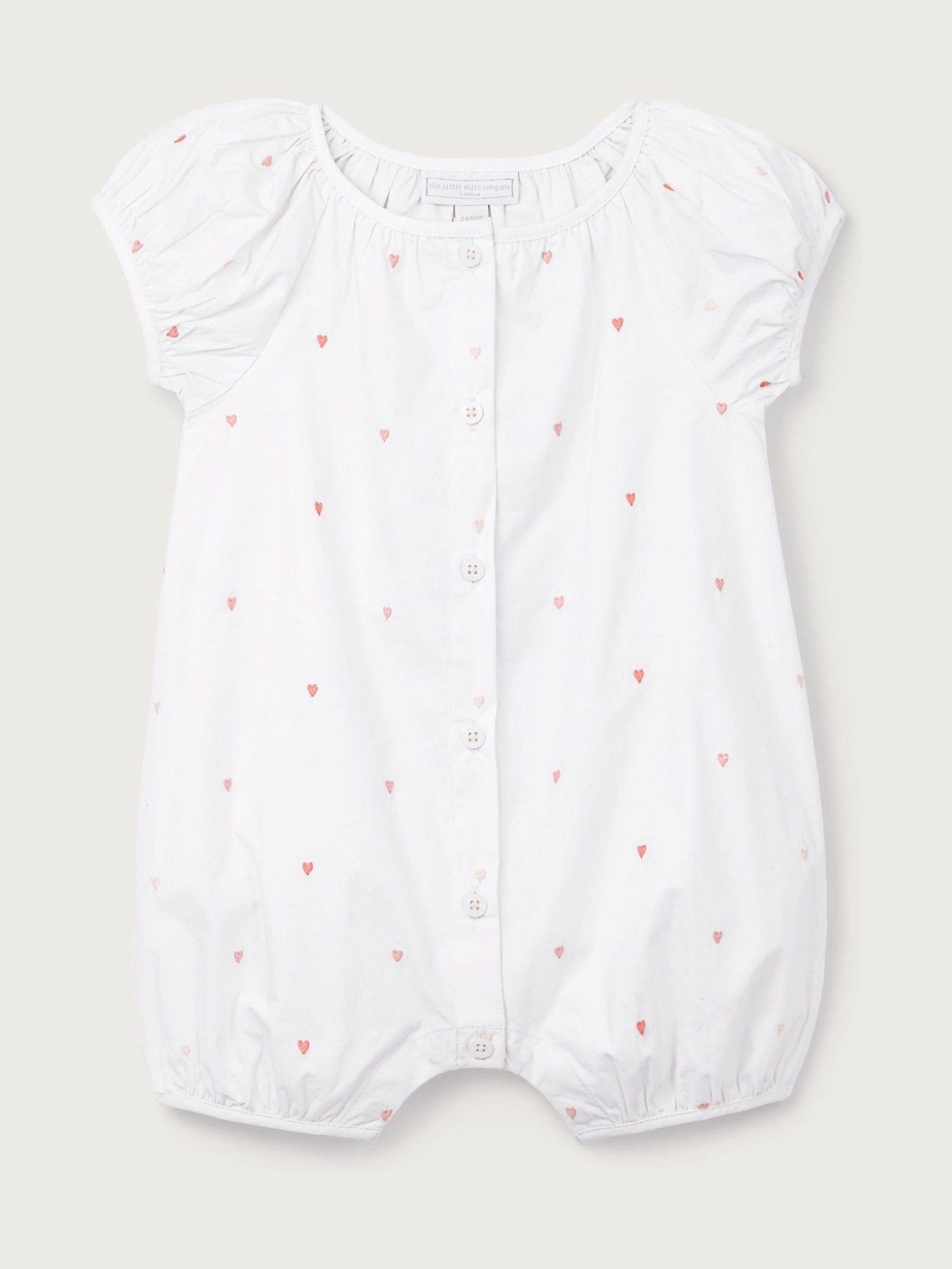 The White Company White Cotton Heart Embroidered Rompersuit image 5