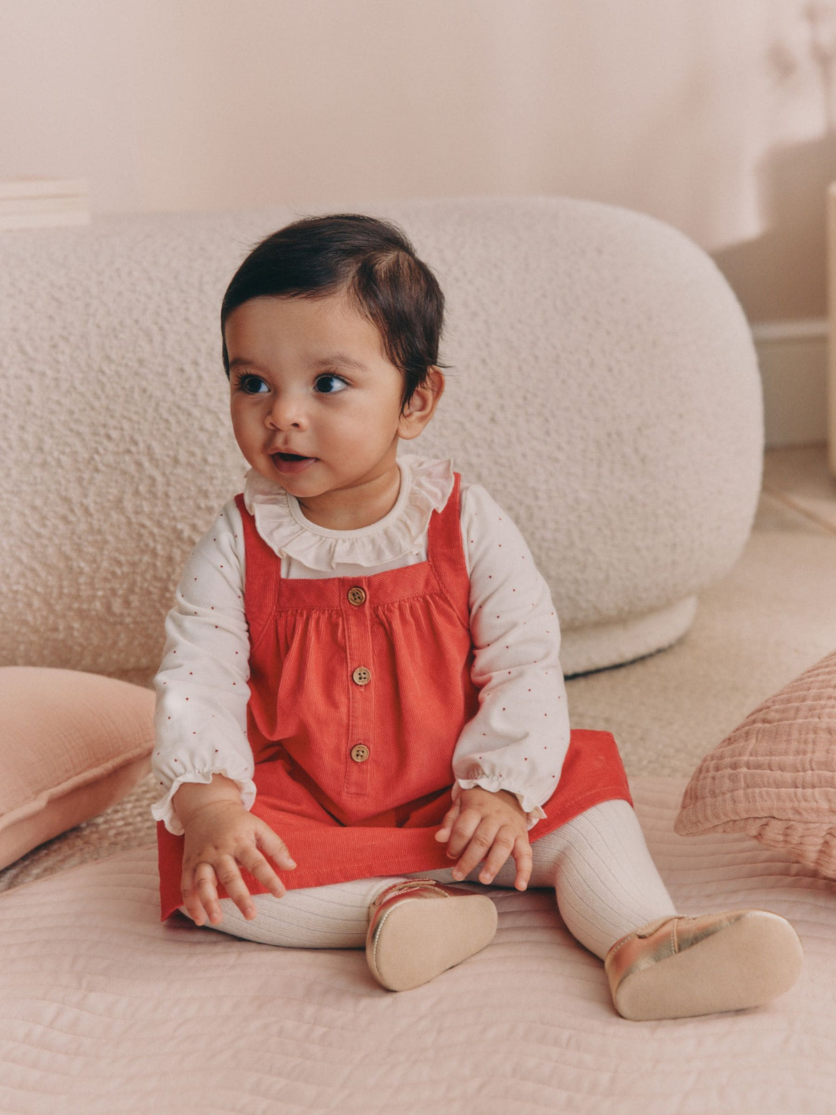 Red Cord Baby Pinafore Long Sleeve Bodysuit And Tights 3 Piece Set (0mths-2yrs) - image 2