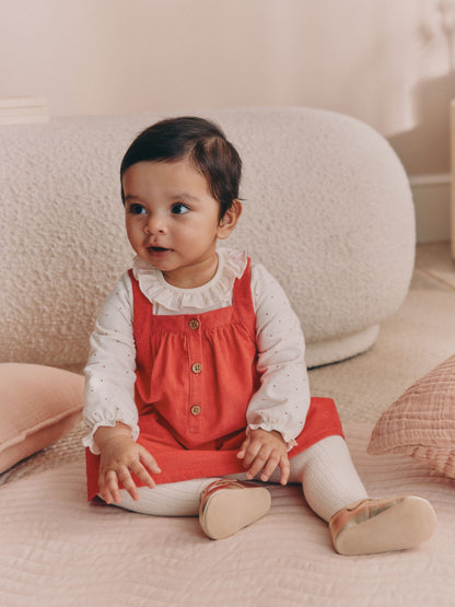 Red Cord Baby Pinafore Long Sleeve Bodysuit And Tights 3 Piece Set (0mths-2yrs) - image 2