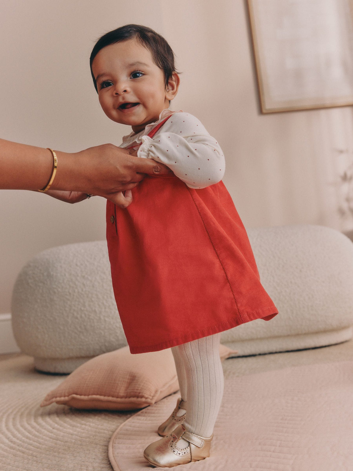 Red Cord Baby Pinafore Long Sleeve Bodysuit And Tights 3 Piece Set (0mths-2yrs) - image 3