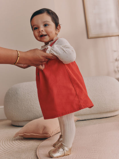 Red Cord Baby Pinafore Long Sleeve Bodysuit And Tights 3 Piece Set (0mths-2yrs) - image 3