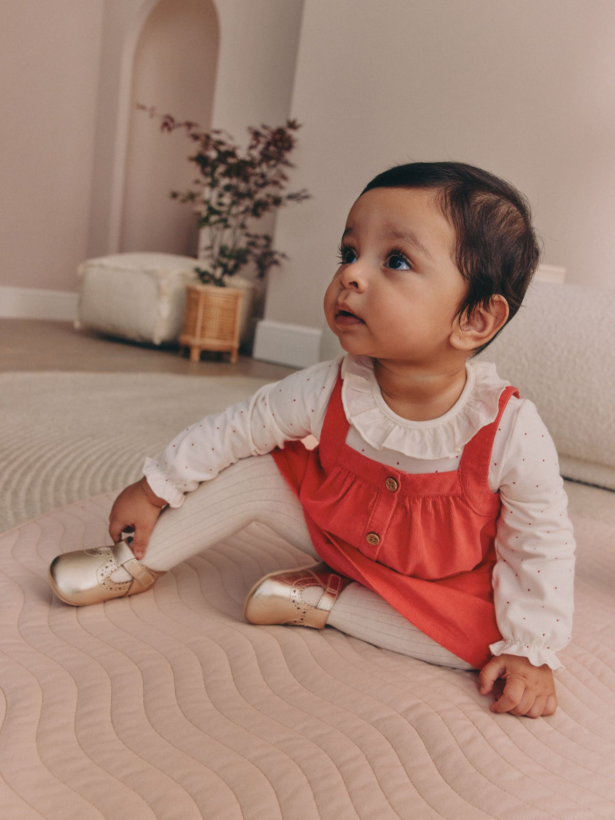 Red Cord Baby Pinafore Long Sleeve Bodysuit And Tights 3 Piece Set (0mths-2yrs) - image 4