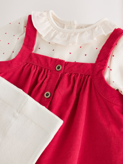 Red Cord Baby Pinafore Long Sleeve Bodysuit And Tights 3 Piece Set (0mths-2yrs) - image 9