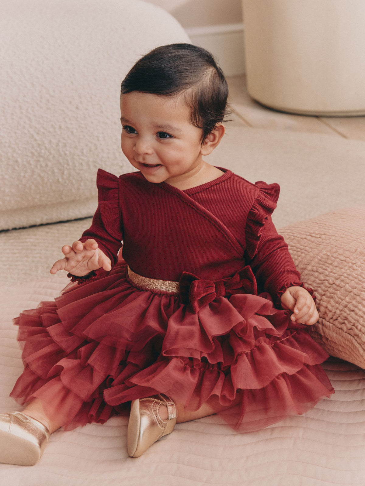 Burgundy Mesh Baby Long Sleeve Tutu Dress (0mths-2yrs) - image 1