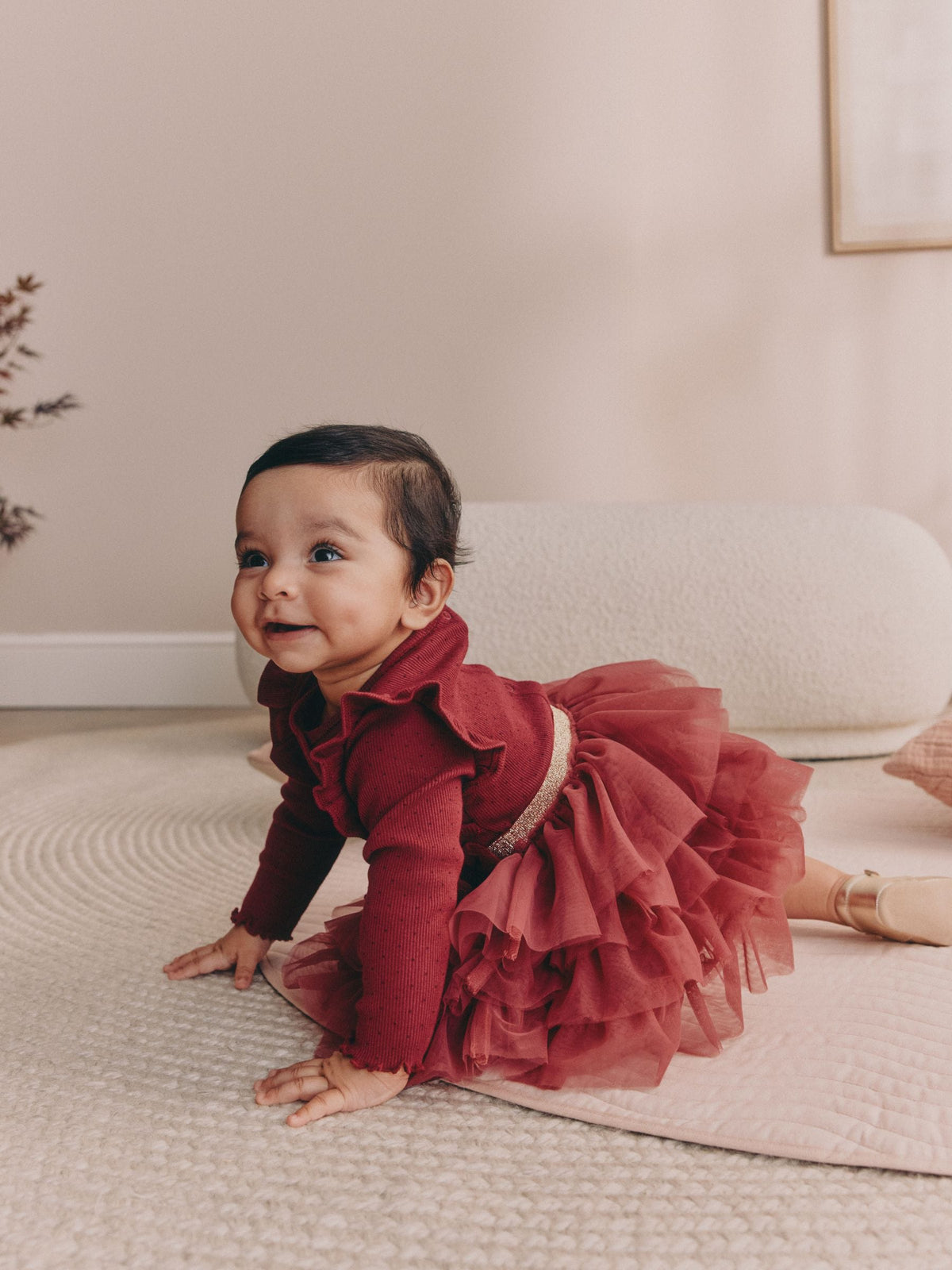 Burgundy Mesh Baby Long Sleeve Tutu Dress (0mths-2yrs) - image 2
