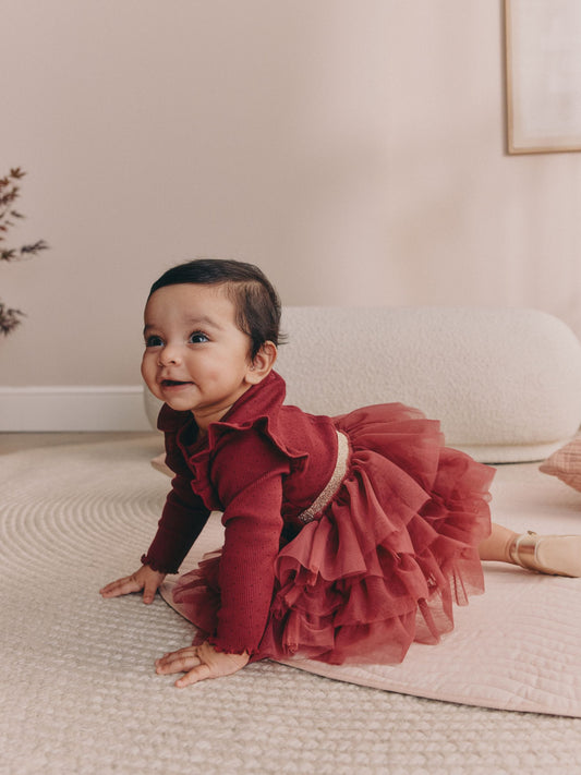 Burgundy Mesh Baby Long Sleeve Tutu Dress (0mths-2yrs) - image 2