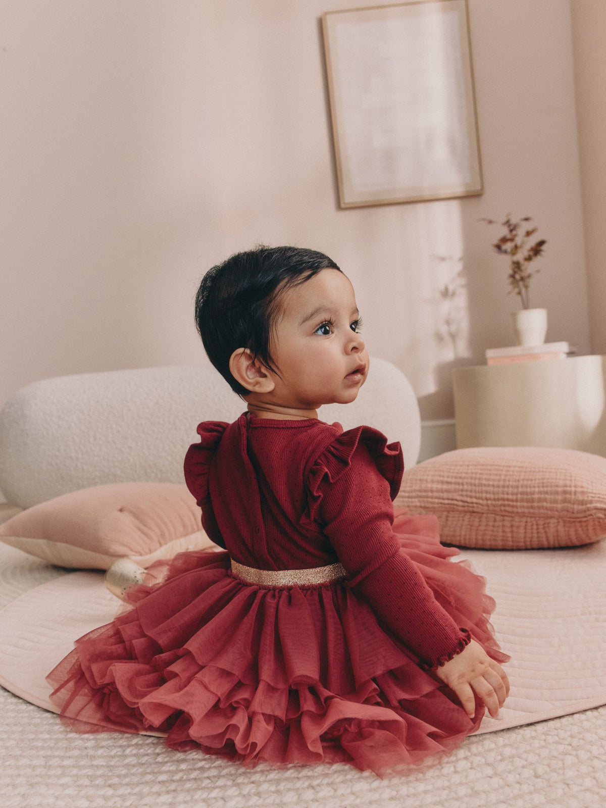 Burgundy Mesh Baby Long Sleeve Tutu Dress (0mths-2yrs) - image 3
