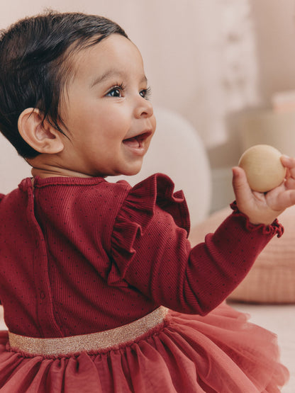 Burgundy Mesh Baby Long Sleeve Tutu Dress (0mths-2yrs) - image 4
