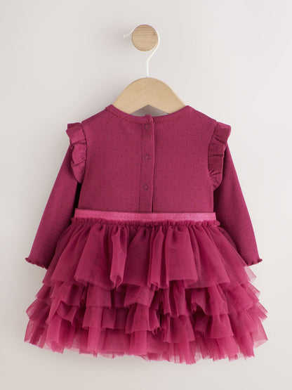 Burgundy Mesh Baby Long Sleeve Tutu Dress (0mths-2yrs) - image 6