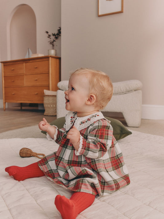 Dsiney Kidz - Ecru and Red Checked Dress and Tights Baby 2 Piece Set (0mths-2yrs) image 1