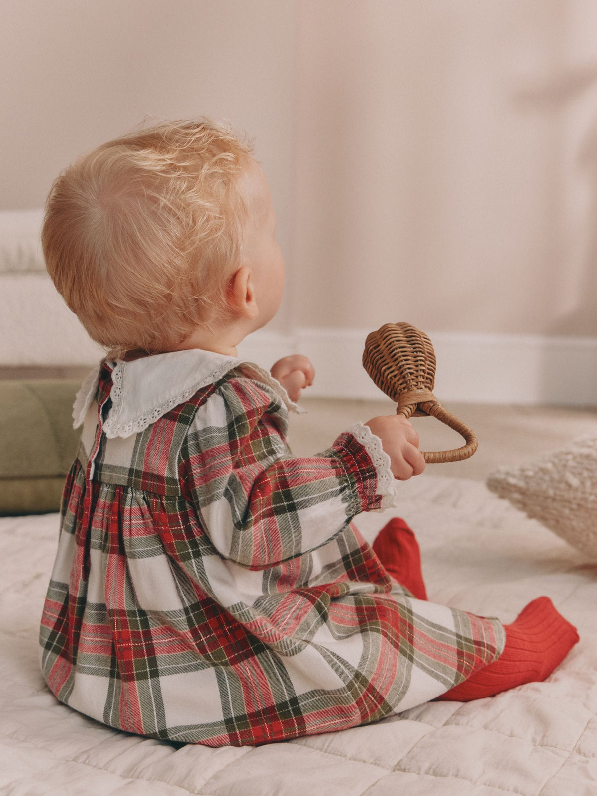 Dsiney Kidz - Ecru and Red Checked Dress and Tights Baby 2 Piece Set (0mths-2yrs) image 3