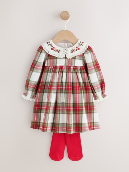 Dsiney Kidz - Ecru and Red Checked Dress and Tights Baby 2 Piece Set (0mths-2yrs) image 6
