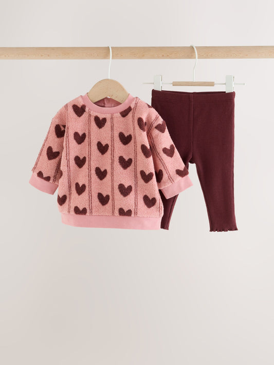 Dsiney Kidz - Pink Heart Baby Fleece Sweater and Leggings Set 2 Piece (0mths-2yrs) image 1